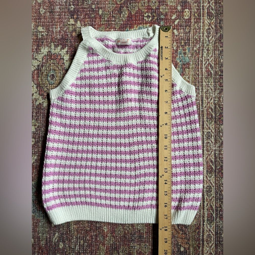 Girls 10/12 Cat and Jack Knit Striped Purple and White Sweater tank - Picture 2 of 7